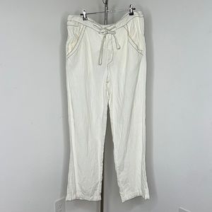 🔹 Zegna Linen Drawstring Pants with Black Stitching